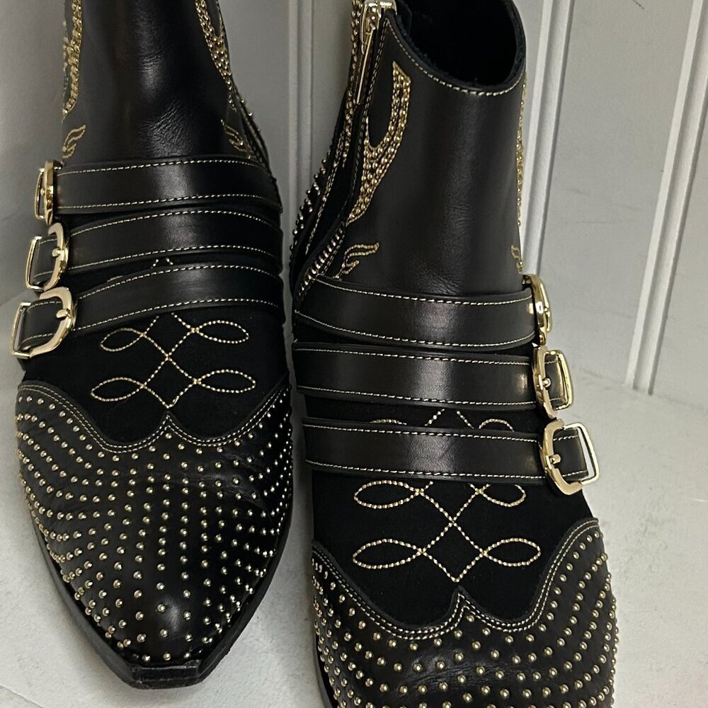 Anine Bing Leather Studded Accents Moto Boots Size 8 - Picture 8 of 8